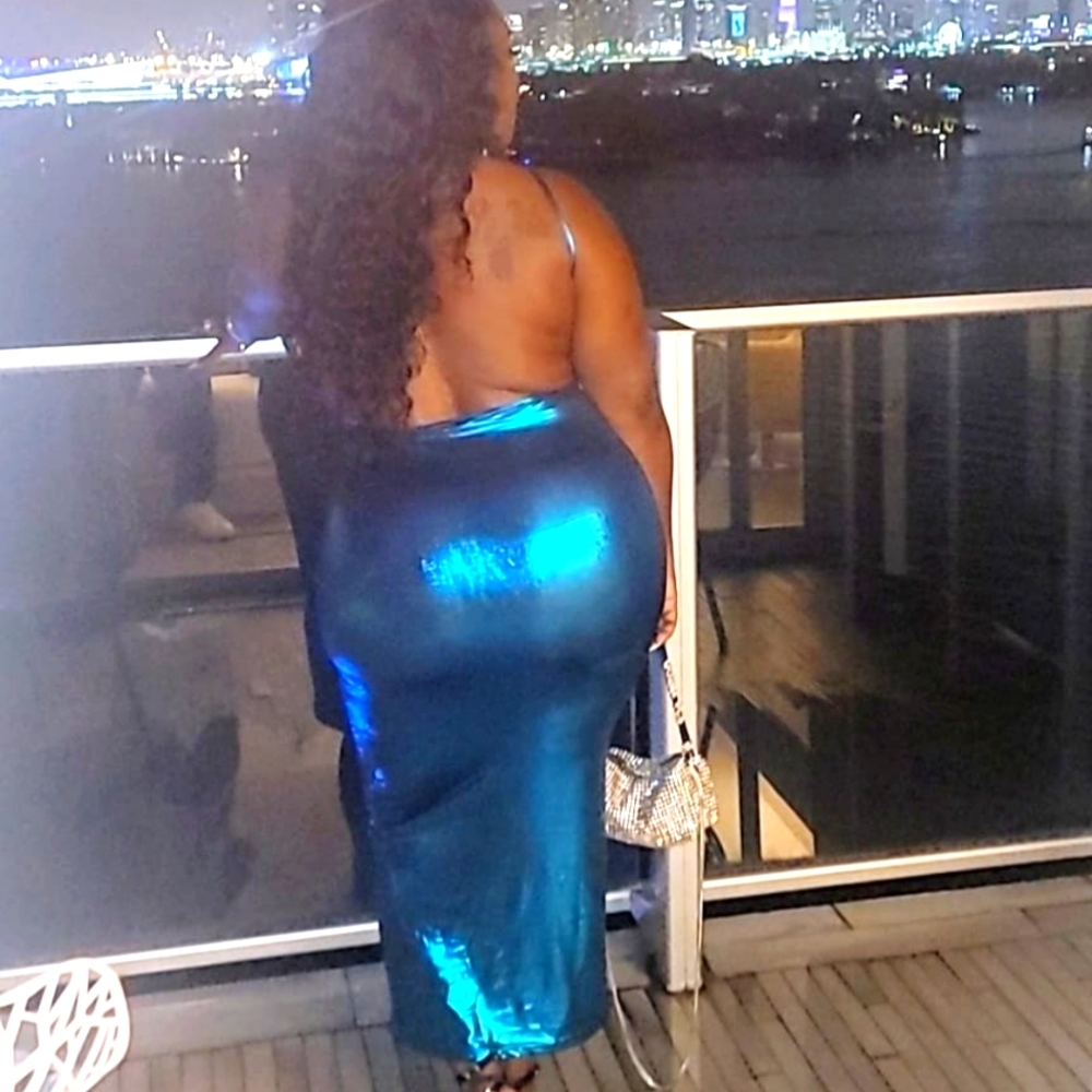 Stunning Metallic Blue Midi Dress size M/L